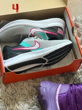 Nike Gray Running Shoes with Pink & Teal Swoosh